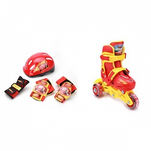 Набор из раздвижных роликов с пластиковой рамой, размер 28-31 и комплекта защиты с шлемом, дизайн Тачки (Shantou, CARS(28-31)PSETsim)